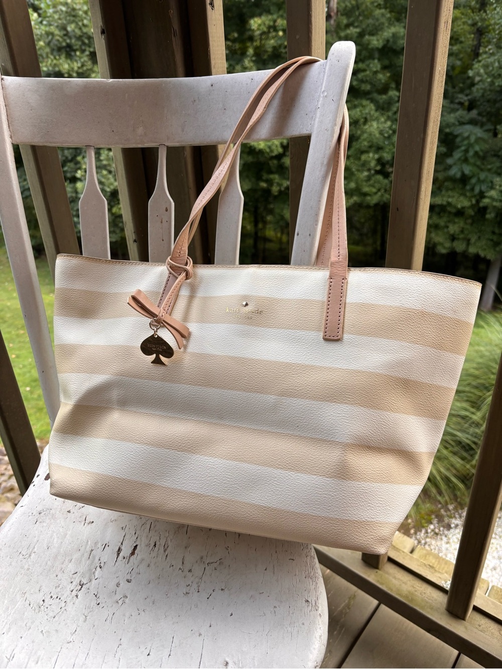 Kate Spade Beige & White Striped Tote Bag